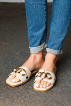 Load image into Gallery viewer, Cream Chain Detail Notched Slide Sandals
