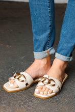 Load image into Gallery viewer, Cream Chain Detail Notched Slide Sandals
