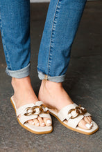 Load image into Gallery viewer, Cream Chain Detail Notched Slide Sandals
