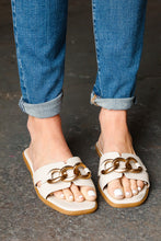 Load image into Gallery viewer, Cream Chain Detail Notched Slide Sandals
