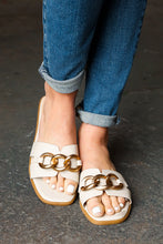 Load image into Gallery viewer, Cream Chain Detail Notched Slide Sandals
