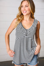 Load image into Gallery viewer, Black &amp; White Striped Ruffle Sleeveless Top
