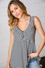 Load image into Gallery viewer, Black &amp; White Striped Ruffle Sleeveless Top
