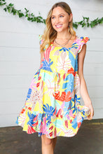 Load image into Gallery viewer, Yellow Tropical Print Ruffle Lined Drawstring Dress
