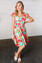 Load image into Gallery viewer, Seafoam &amp; Fuchsia Tropical Floral Square Neck Dress
