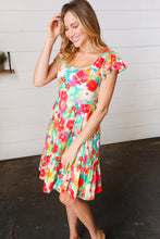 Load image into Gallery viewer, Seafoam &amp; Fuchsia Tropical Floral Square Neck Dress
