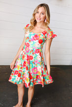 Load image into Gallery viewer, Seafoam &amp; Fuchsia Tropical Floral Square Neck Dress
