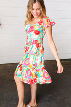 Load image into Gallery viewer, Seafoam &amp; Fuchsia Tropical Floral Square Neck Dress
