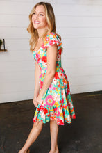 Load image into Gallery viewer, Seafoam &amp; Fuchsia Tropical Floral Square Neck Dress
