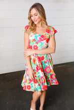 Load image into Gallery viewer, Seafoam &amp; Fuchsia Tropical Floral Square Neck Dress
