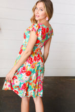 Load image into Gallery viewer, Seafoam &amp; Fuchsia Tropical Floral Square Neck Dress
