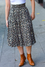 Load image into Gallery viewer, It&#39;s Your Day Black Ditzy Floral Smocked Waist Midi Skirt
