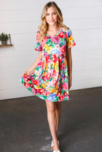 Load image into Gallery viewer, Watercolor Floral Print Babydoll Fit and Flare Dress
