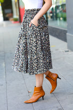 Load image into Gallery viewer, It&#39;s Your Day Black Ditzy Floral Smocked Waist Midi Skirt
