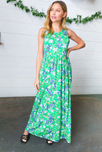 Load image into Gallery viewer, Green &amp; Blue Floral Print Fit and Flare Maxi Dress
