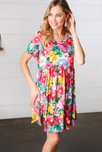 Load image into Gallery viewer, Watercolor Floral Print Babydoll Fit and Flare Dress
