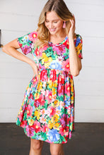 Load image into Gallery viewer, Watercolor Floral Print Babydoll Fit and Flare Dress
