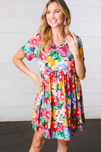 Load image into Gallery viewer, Watercolor Floral Print Babydoll Fit and Flare Dress
