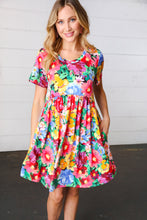 Load image into Gallery viewer, Watercolor Floral Print Babydoll Fit and Flare Dress
