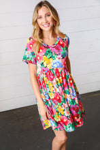 Load image into Gallery viewer, Watercolor Floral Print Babydoll Fit and Flare Dress
