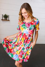 Load image into Gallery viewer, Watercolor Floral Print Babydoll Fit and Flare Dress
