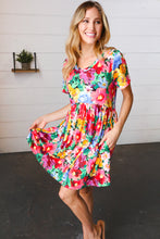 Load image into Gallery viewer, Watercolor Floral Print Babydoll Fit and Flare Dress
