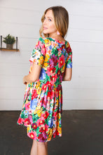 Load image into Gallery viewer, Watercolor Floral Print Babydoll Fit and Flare Dress
