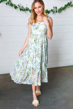 Load image into Gallery viewer, Light Blue Floral Tie Shoulder Tiered Maxi Dress
