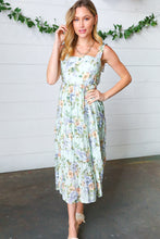 Load image into Gallery viewer, Light Blue Floral Tie Shoulder Tiered Maxi Dress
