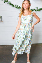 Load image into Gallery viewer, Light Blue Floral Tie Shoulder Tiered Maxi Dress
