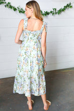 Load image into Gallery viewer, Light Blue Floral Tie Shoulder Tiered Maxi Dress
