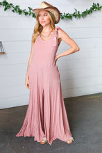 Load image into Gallery viewer, Dusty Rose Rib Knit Tie Shoulder Pocketed Jumpsuit
