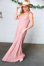 Load image into Gallery viewer, Dusty Rose Rib Knit Tie Shoulder Pocketed Jumpsuit
