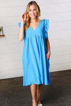 Load image into Gallery viewer, Sky Blue Babydoll Ruffle V Neck Crepe Dress
