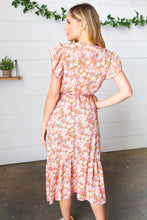 Load image into Gallery viewer, Coral Floral Boho Elastic Waist Ruffle Midi Dress
