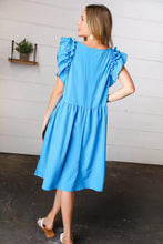 Load image into Gallery viewer, Sky Blue Babydoll Ruffle V Neck Crepe Dress
