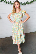 Load image into Gallery viewer, Mint Floral Boho Elastic Waist Ruffle Midi Dress
