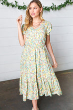 Load image into Gallery viewer, Mint Floral Boho Elastic Waist Ruffle Midi Dress
