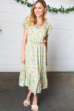 Load image into Gallery viewer, Mint Floral Boho Elastic Waist Ruffle Midi Dress
