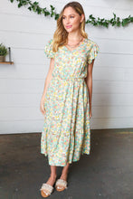 Load image into Gallery viewer, Mint Floral Boho Elastic Waist Ruffle Midi Dress
