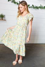 Load image into Gallery viewer, Mint Floral Boho Elastic Waist Ruffle Midi Dress
