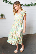 Load image into Gallery viewer, Mint Floral Boho Elastic Waist Ruffle Midi Dress
