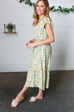 Load image into Gallery viewer, Mint Floral Boho Elastic Waist Ruffle Midi Dress
