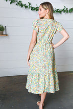 Load image into Gallery viewer, Mint Floral Boho Elastic Waist Ruffle Midi Dress
