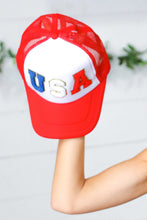 Load image into Gallery viewer, Red/White/Blue USA Snap Back Mesh Trucker Cap

