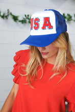Load image into Gallery viewer, Royal Blue USA Snap Back Mesh Trucker Cap
