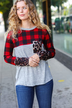 Load image into Gallery viewer, All Of Me Grey &amp; Red Plaid Animal Print Pocketed Top
