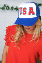 Load image into Gallery viewer, Royal Blue USA Snap Back Mesh Trucker Cap

