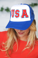Load image into Gallery viewer, Royal Blue USA Snap Back Mesh Trucker Cap
