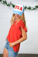 Load image into Gallery viewer, Sky Blue USA Snap Back Mesh Trucker Cap
